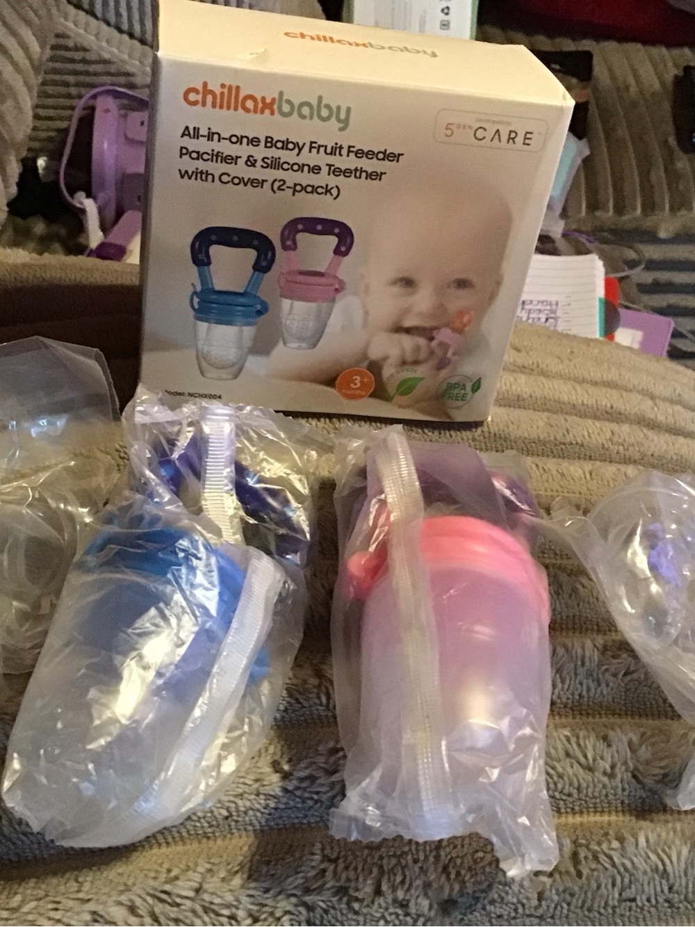 chillaxbaby All-in-One Baby Fruit Feeder Pacifier Teether Set - Blue & Pink